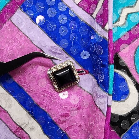 Vintage 80s Rickie Freeman Teri Jon Skirt Suit Size 12 Silk Sequin Jacket Pencil - Picture 4 of 15